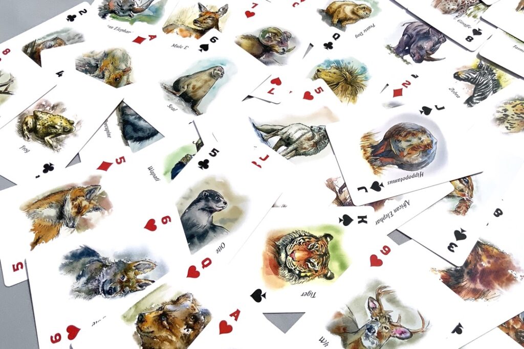 a random sample of the wildlife illustrations on the playing cards